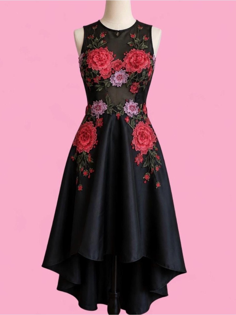 Issue New York Black 3D Floral High-Low Dress Size XS